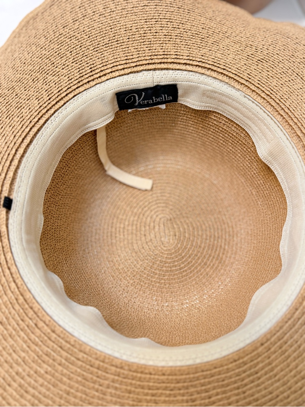 Wide Brim Straw Sun Hat with Black Ribbon Verabella Size M/L - Picture 4 of 8
